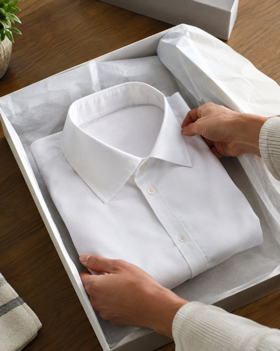 White shirt folded into a gift box