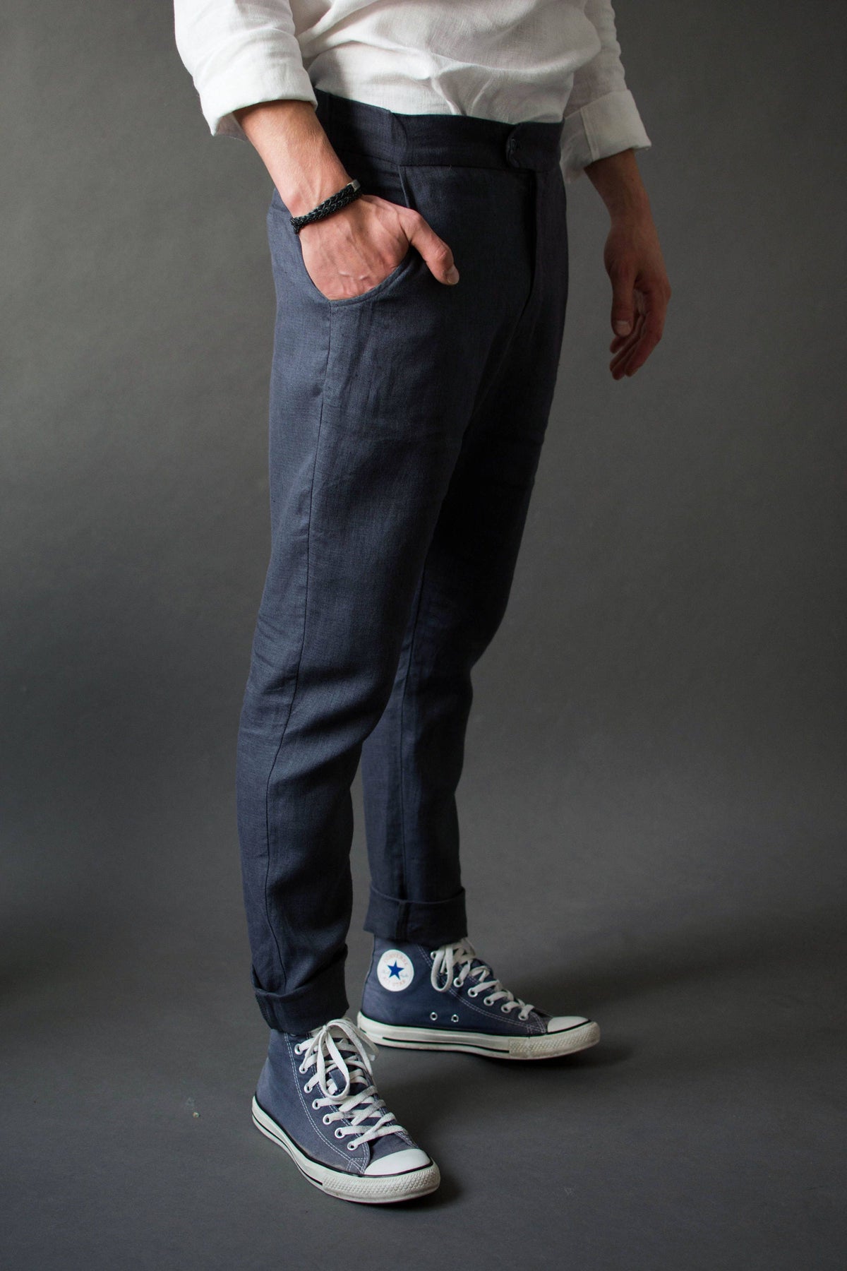 Hudson Navy Linen Chinos — view 3