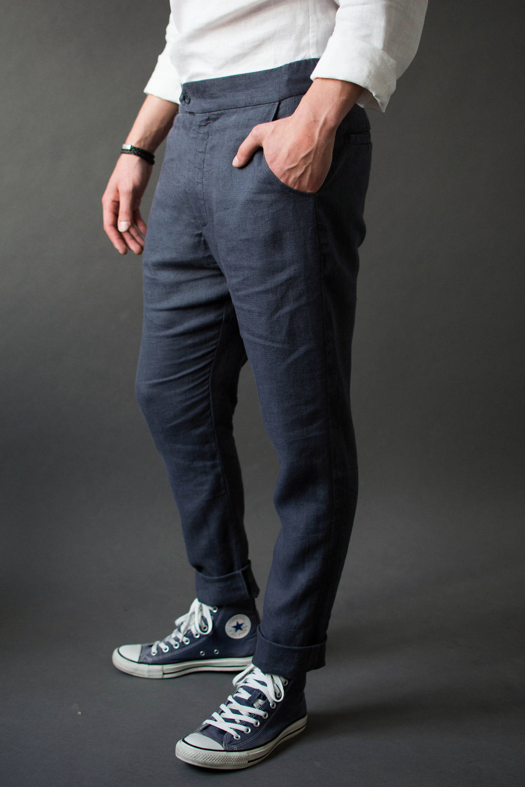 Hudson Navy Linen Chinos — view 5