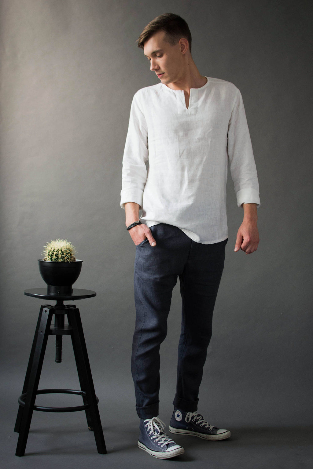 Hudson Navy Linen Chinos — view 2