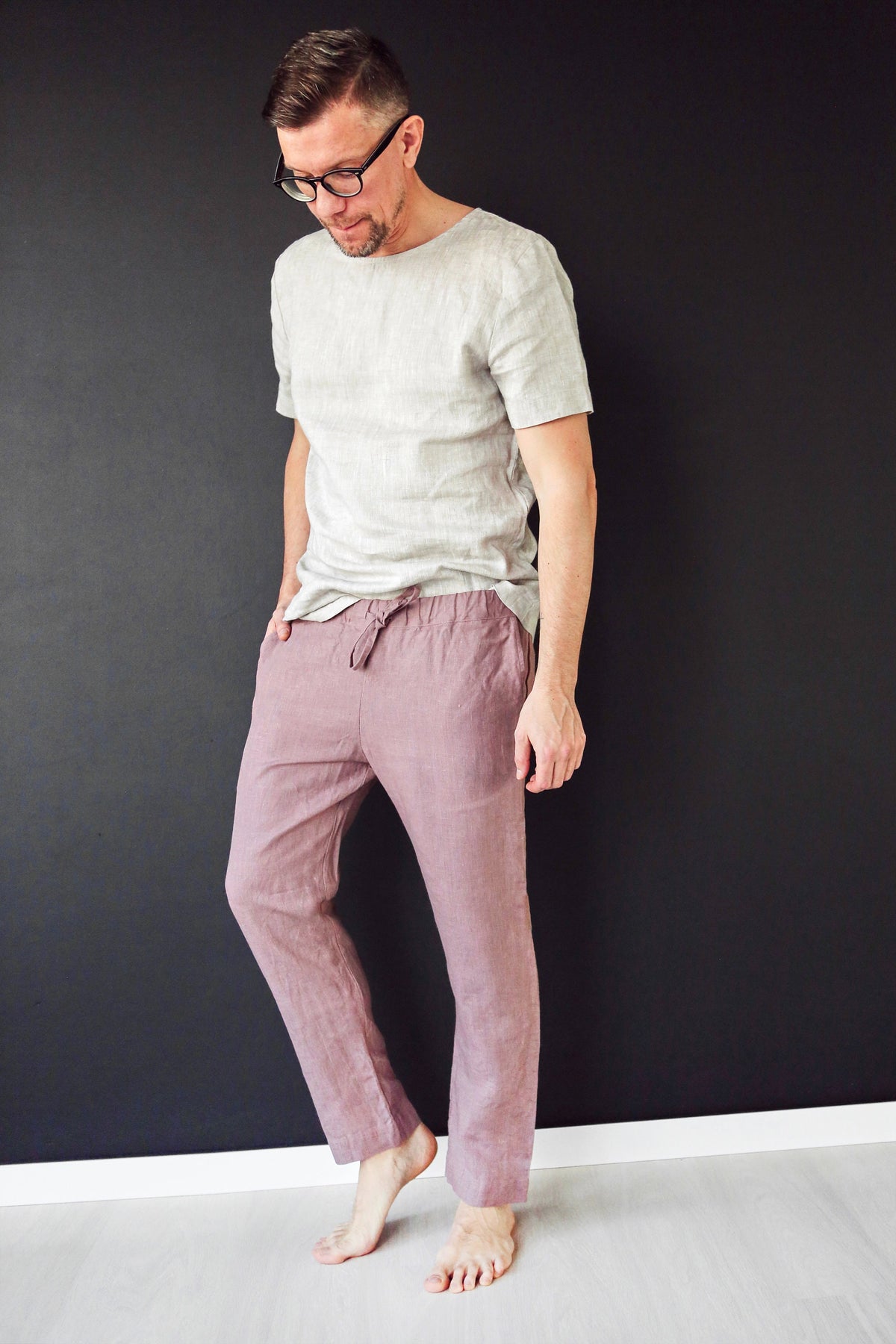 Mason Beige Linen Drawstring Trousers — Fifth Avenue Menswear