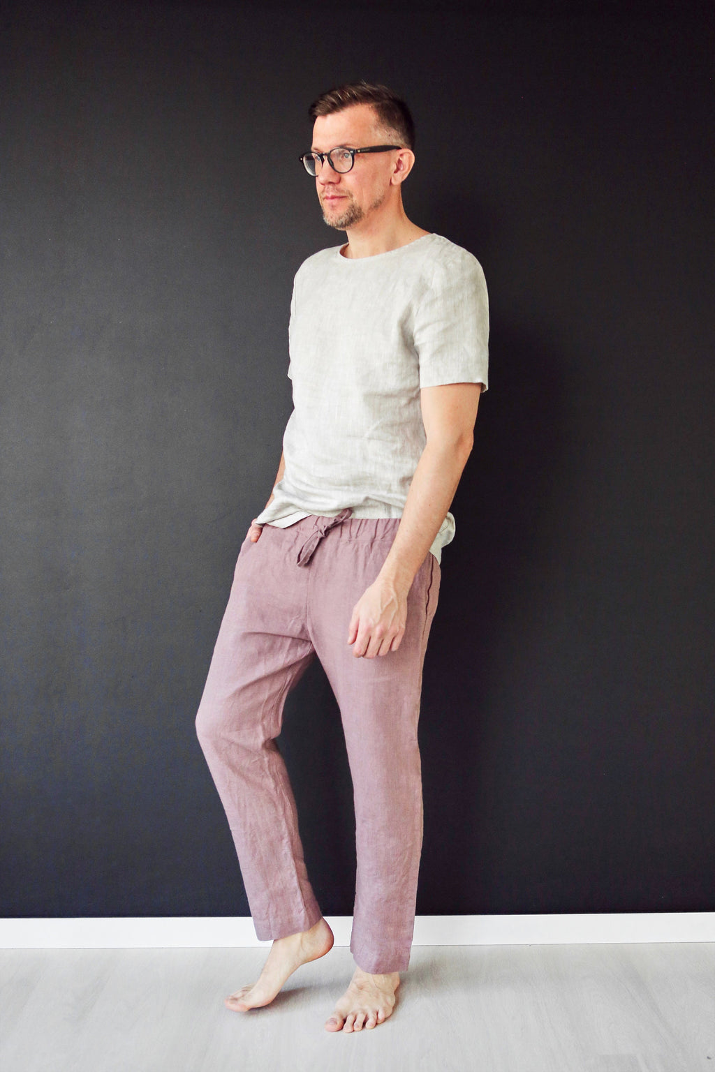 Mason Beige Linen Drawstring Trousers — view 2