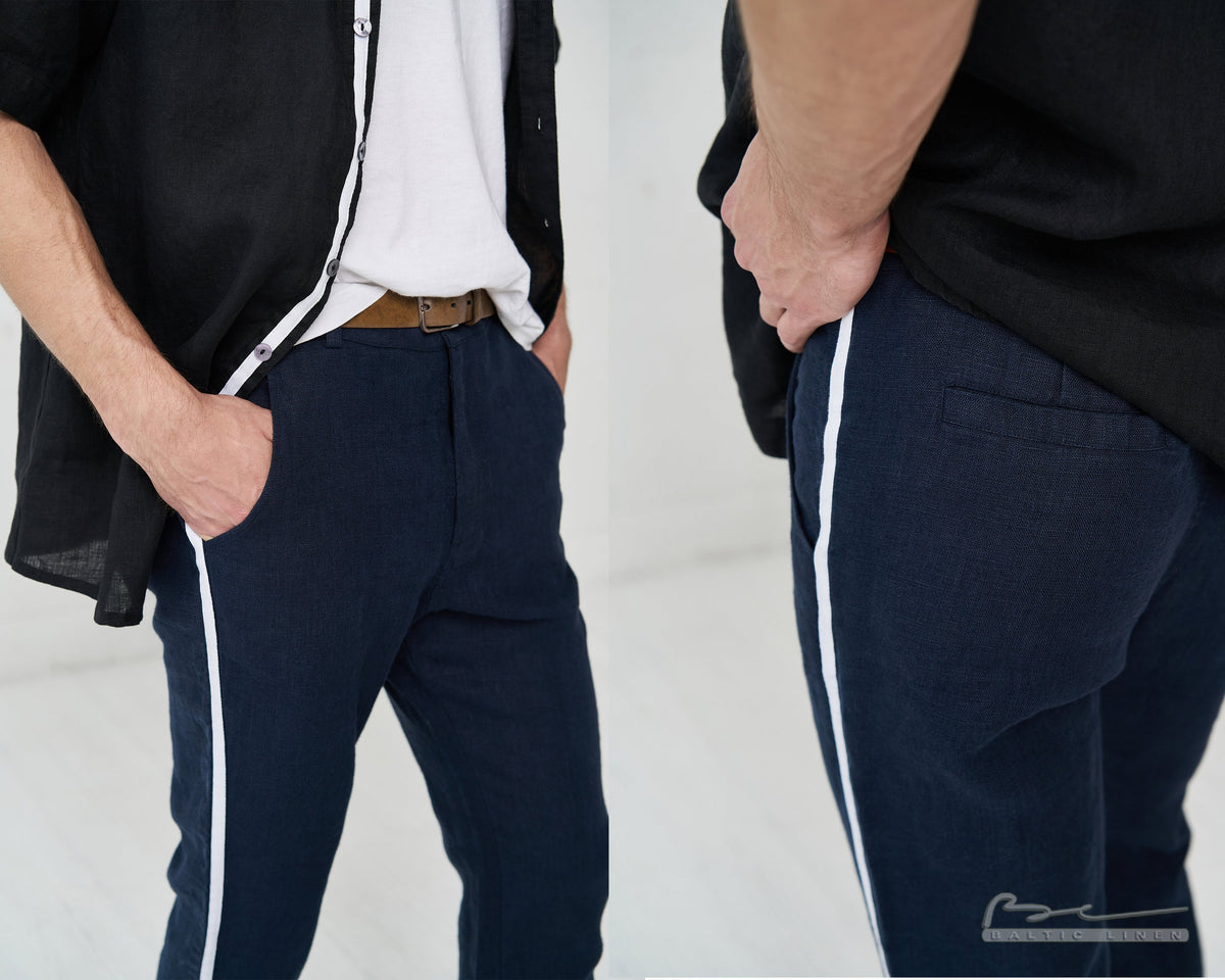 Dawson Navy Linen Trousers — view 3