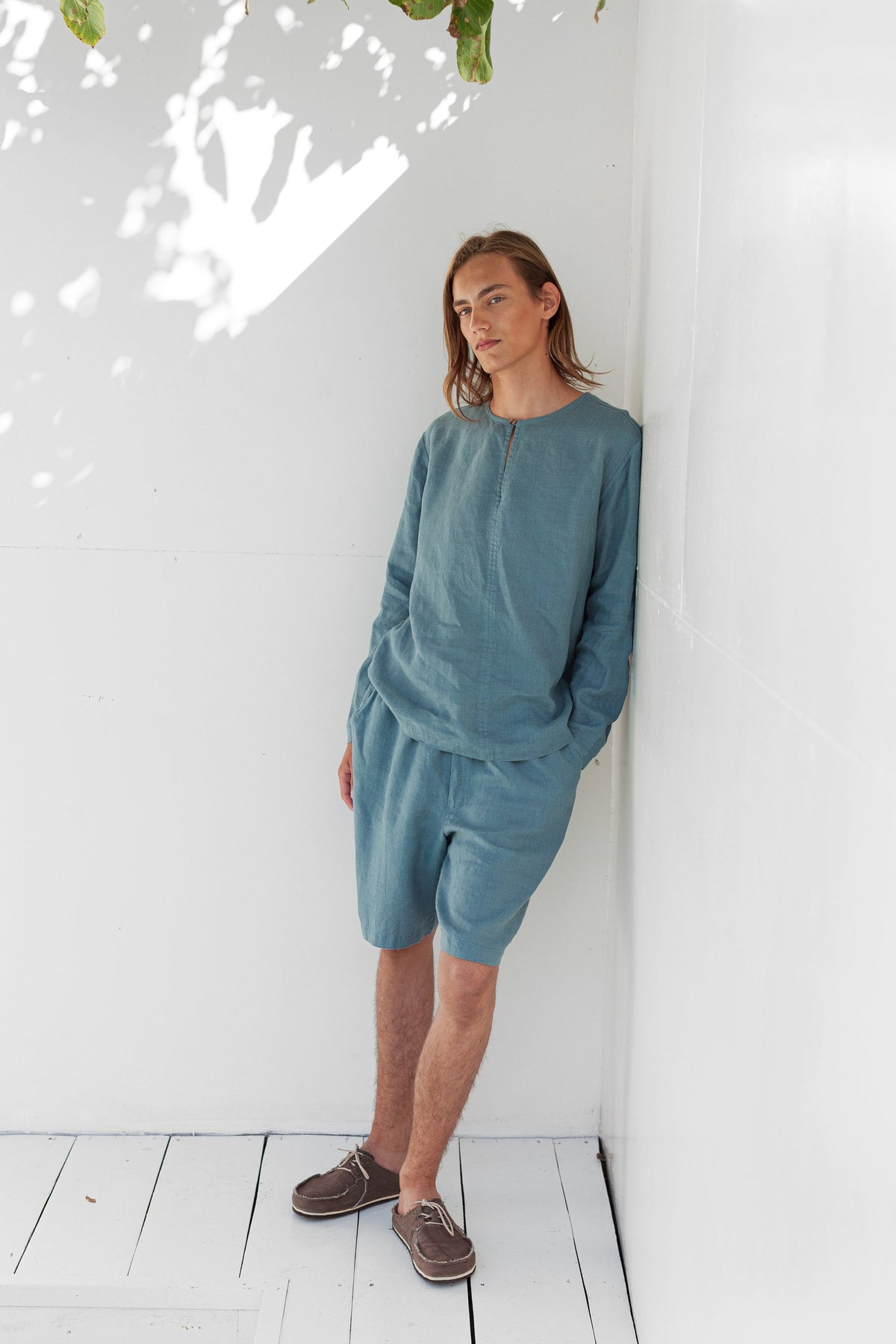 Cole Teal Linen Shirt — view 4