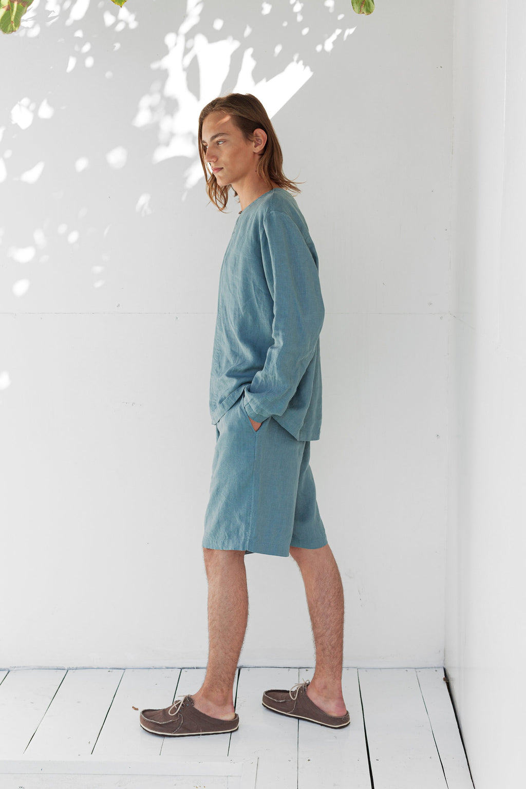 Cole Teal Linen Shirt — view 5