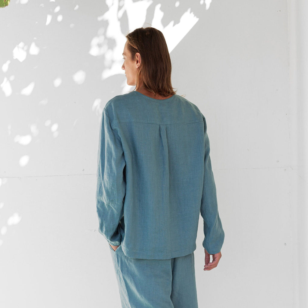 Cole Teal Linen Shirt — view 6