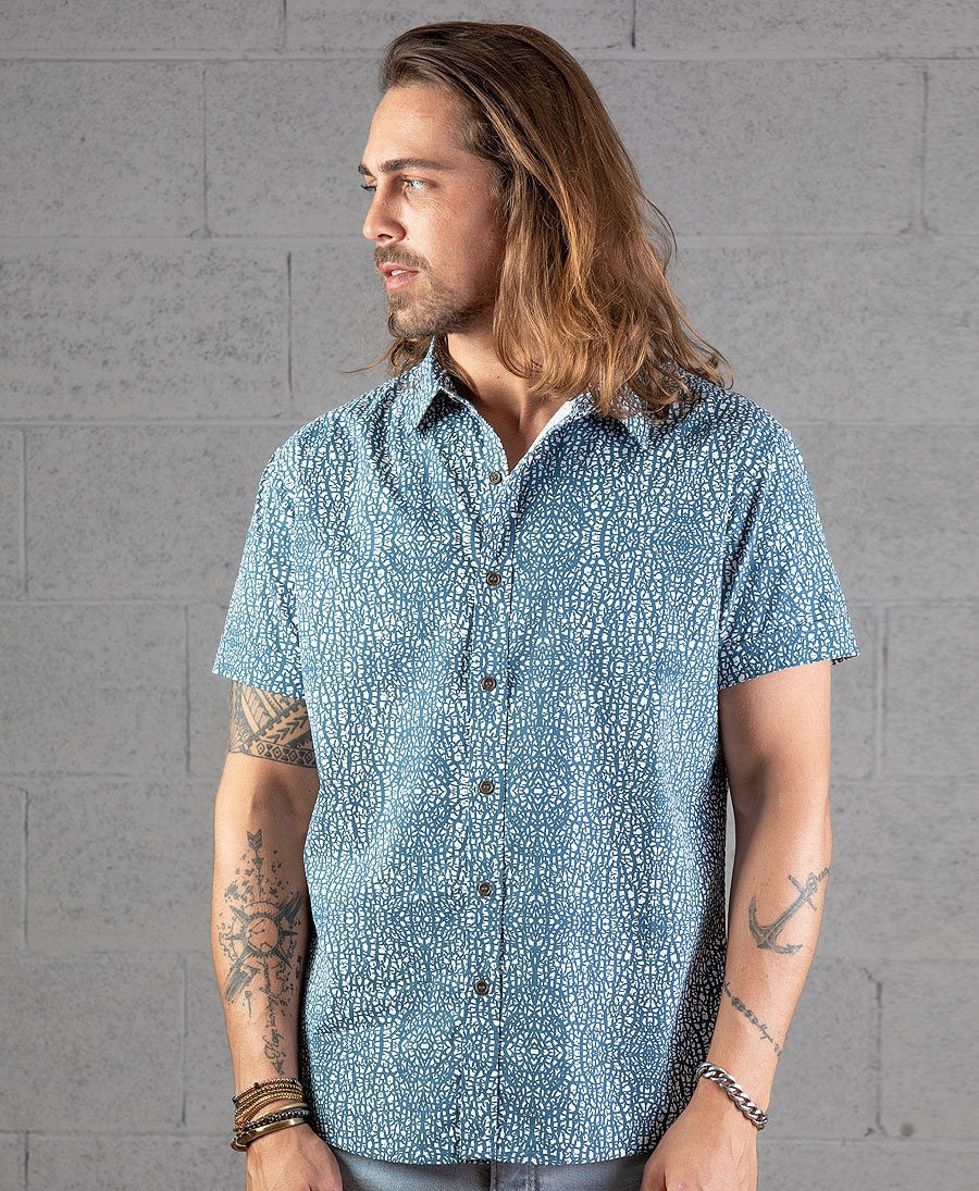 Quincy Blue Cotton Button-Down Oxford Shirt — view 4