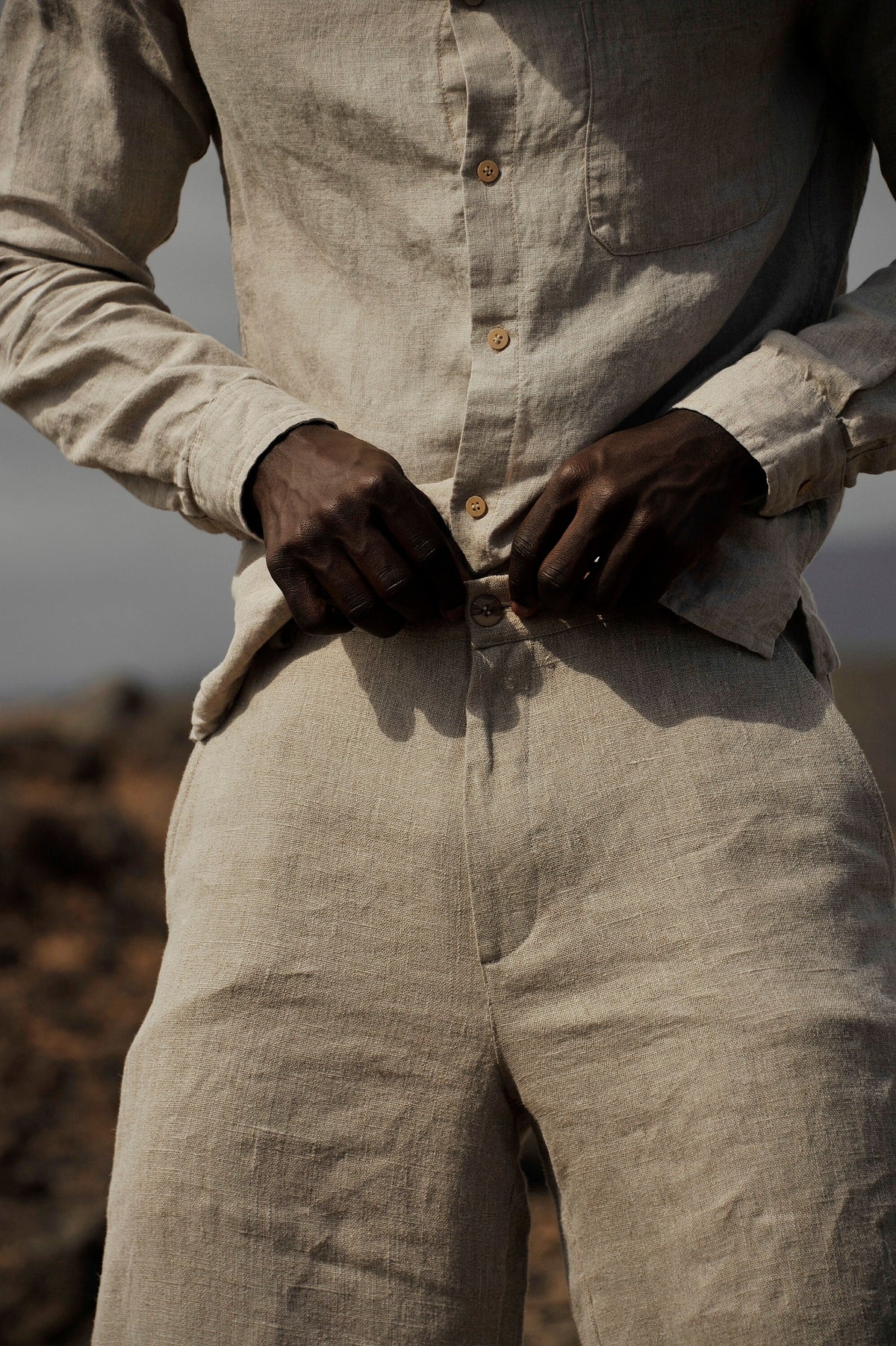 Wells Beige Linen Pants — view 2