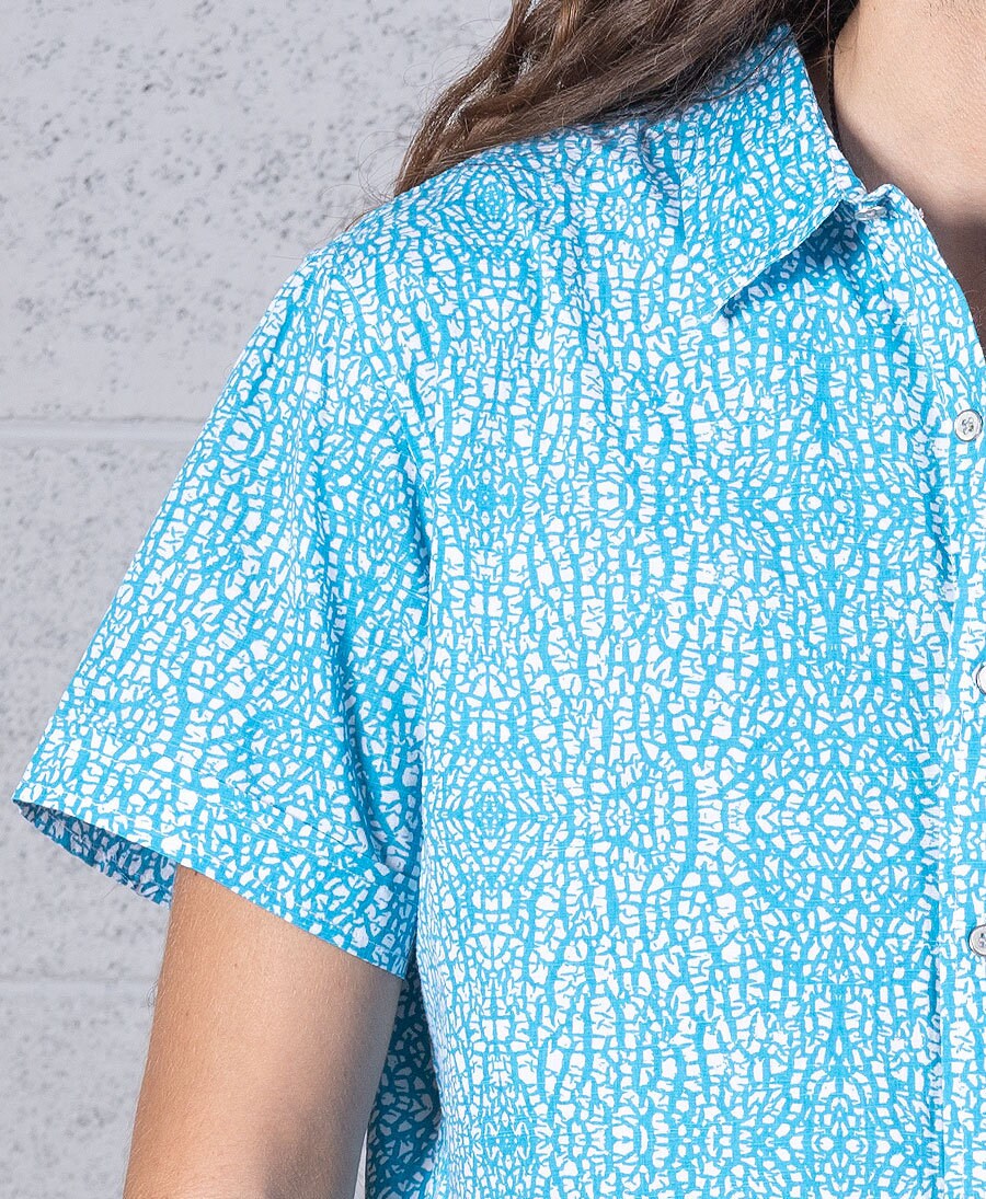 Quincy Blue Cotton Button-Down Oxford Shirt — view 6