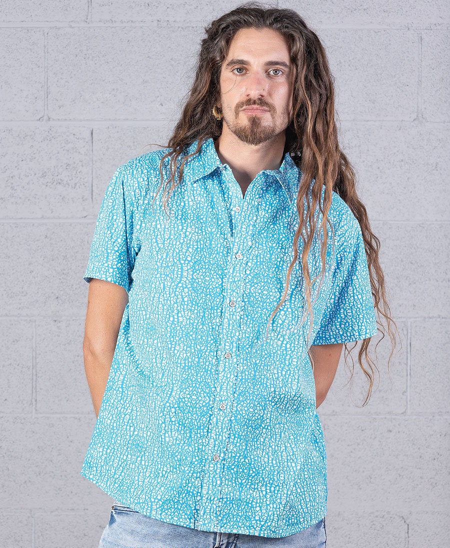 Quincy Blue Cotton Button-Down Oxford Shirt — view 5