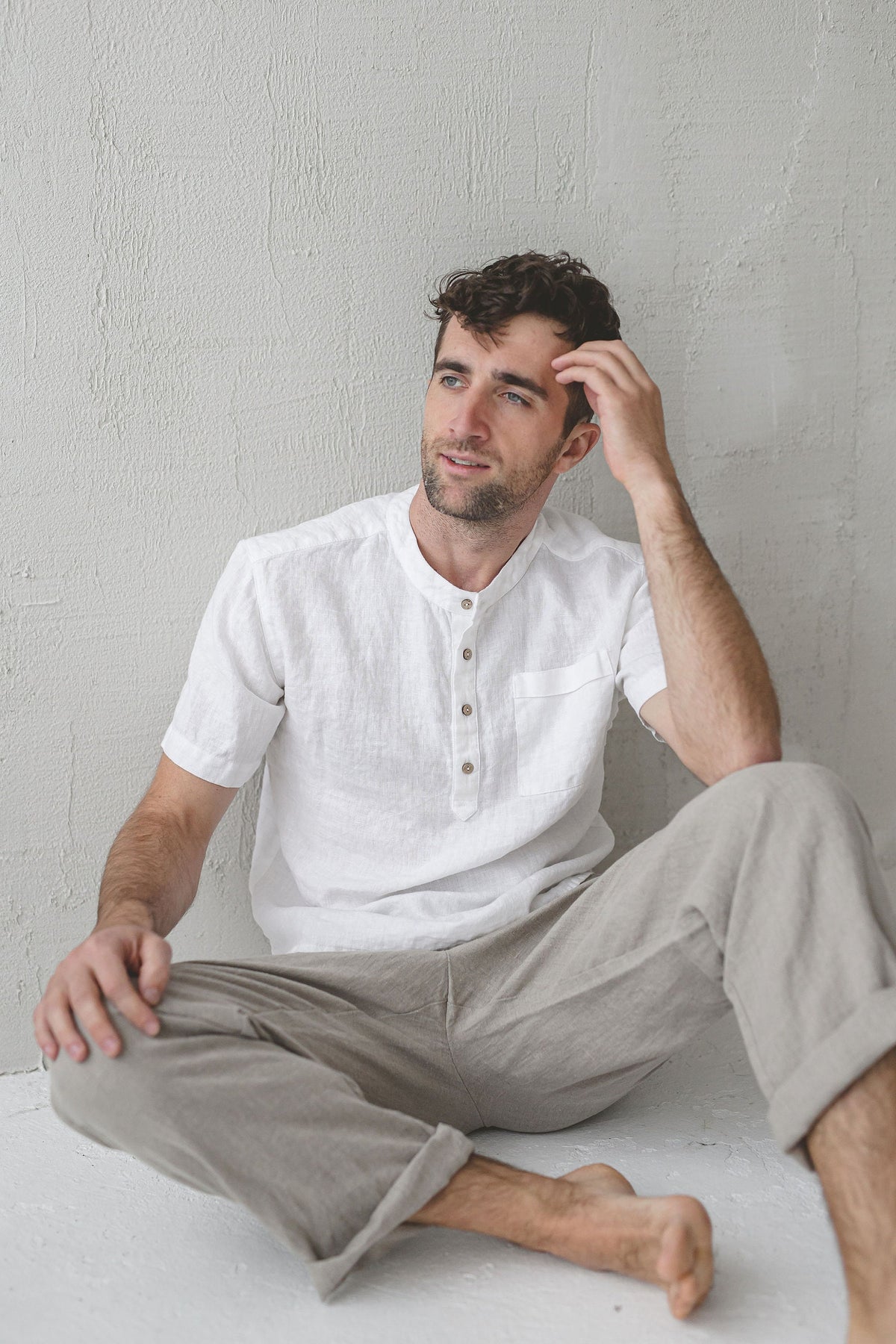 Reese Ivory Button-Down Linen Shirt — Fifth Avenue Menswear
