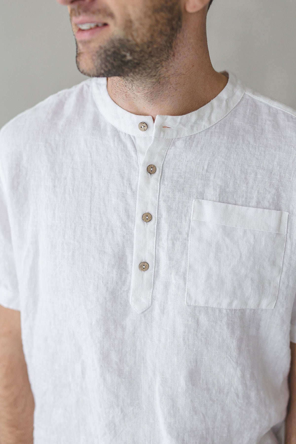Reese Ivory Button-Down Linen Shirt — view 3