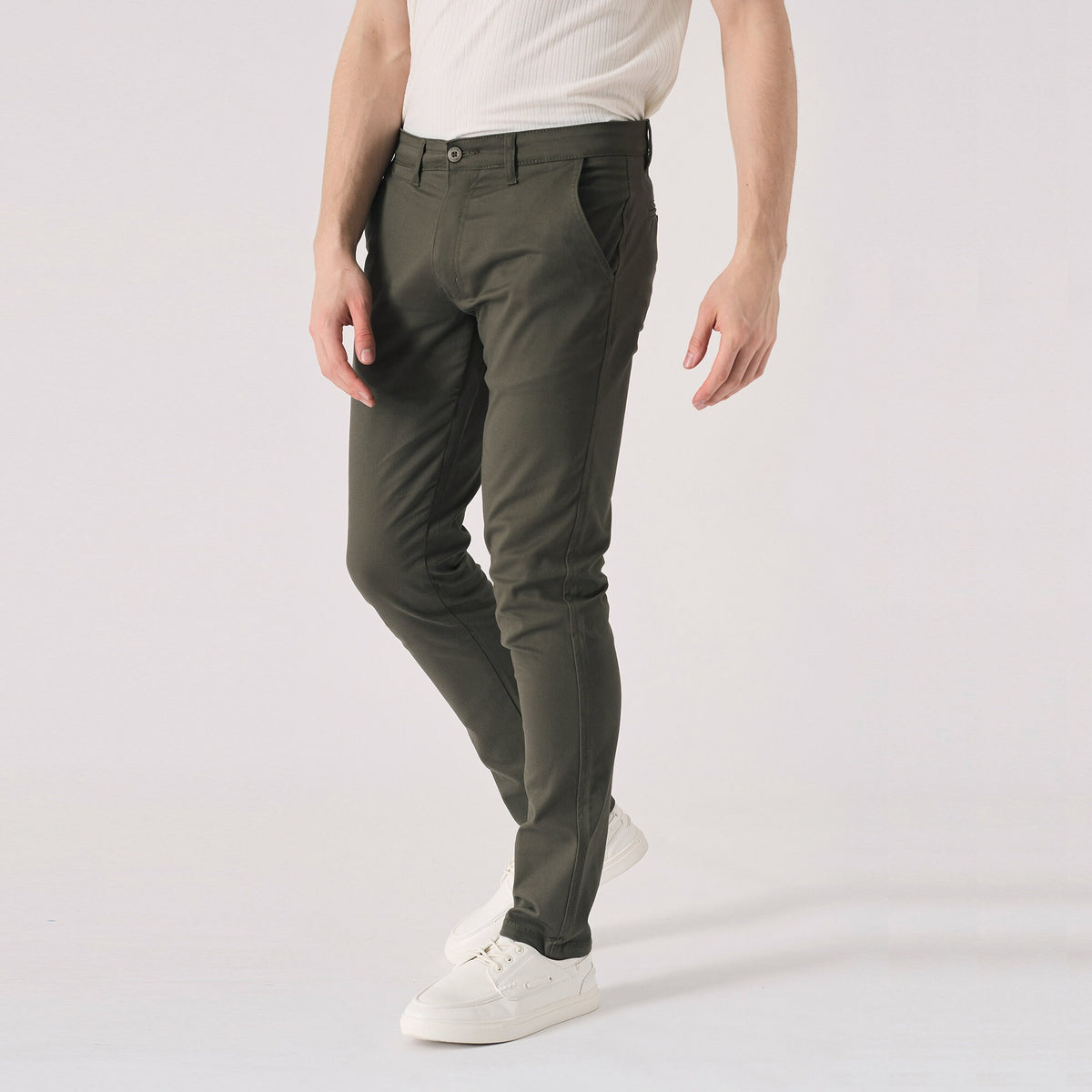 Irving Olive Cotton Chinos — view 3