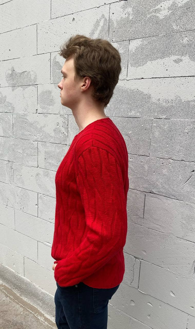 Sheldon Red Wool Cable-Knit Sweater — view 4