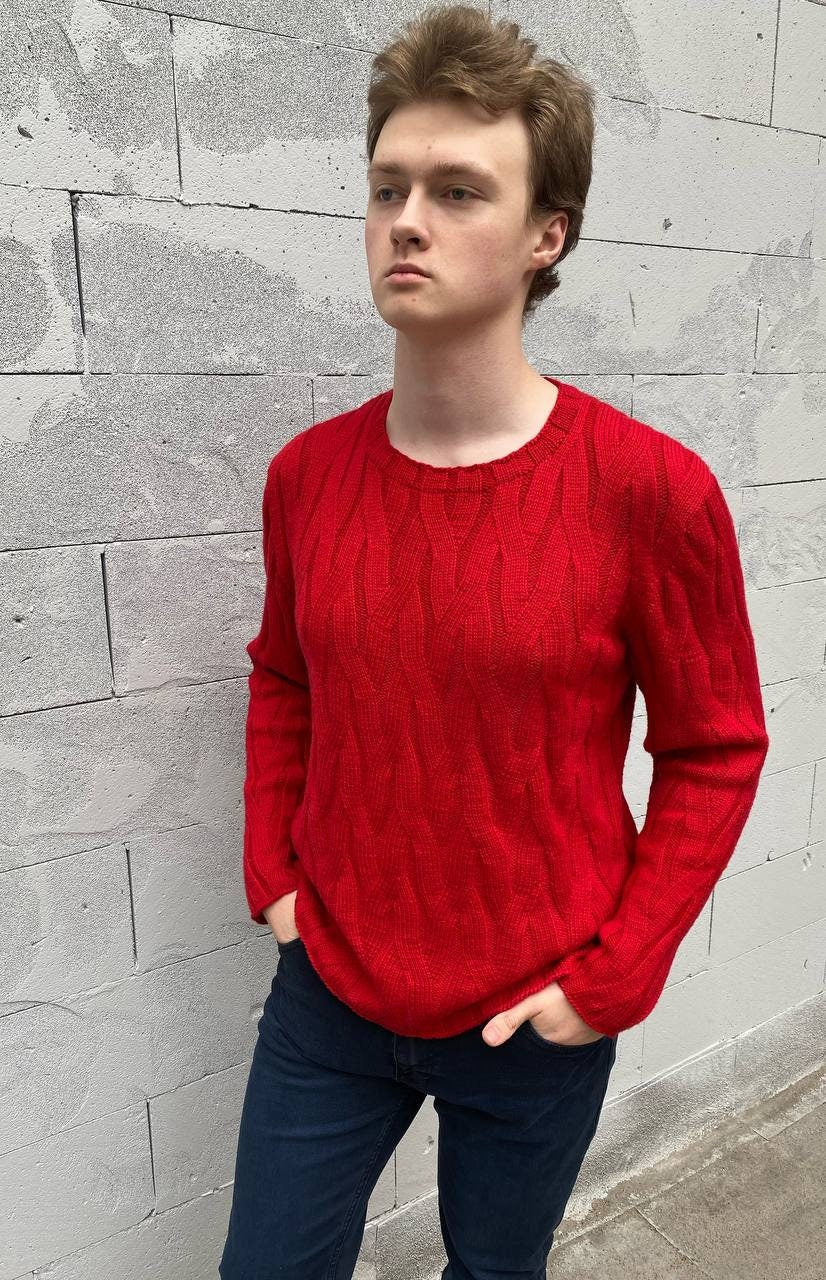 Sheldon Red Wool Cable-Knit Sweater — view 5
