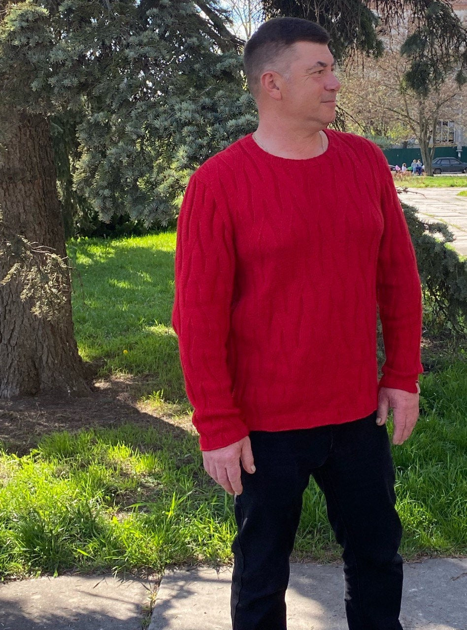 Sheldon Red Wool Cable-Knit Sweater — view 6