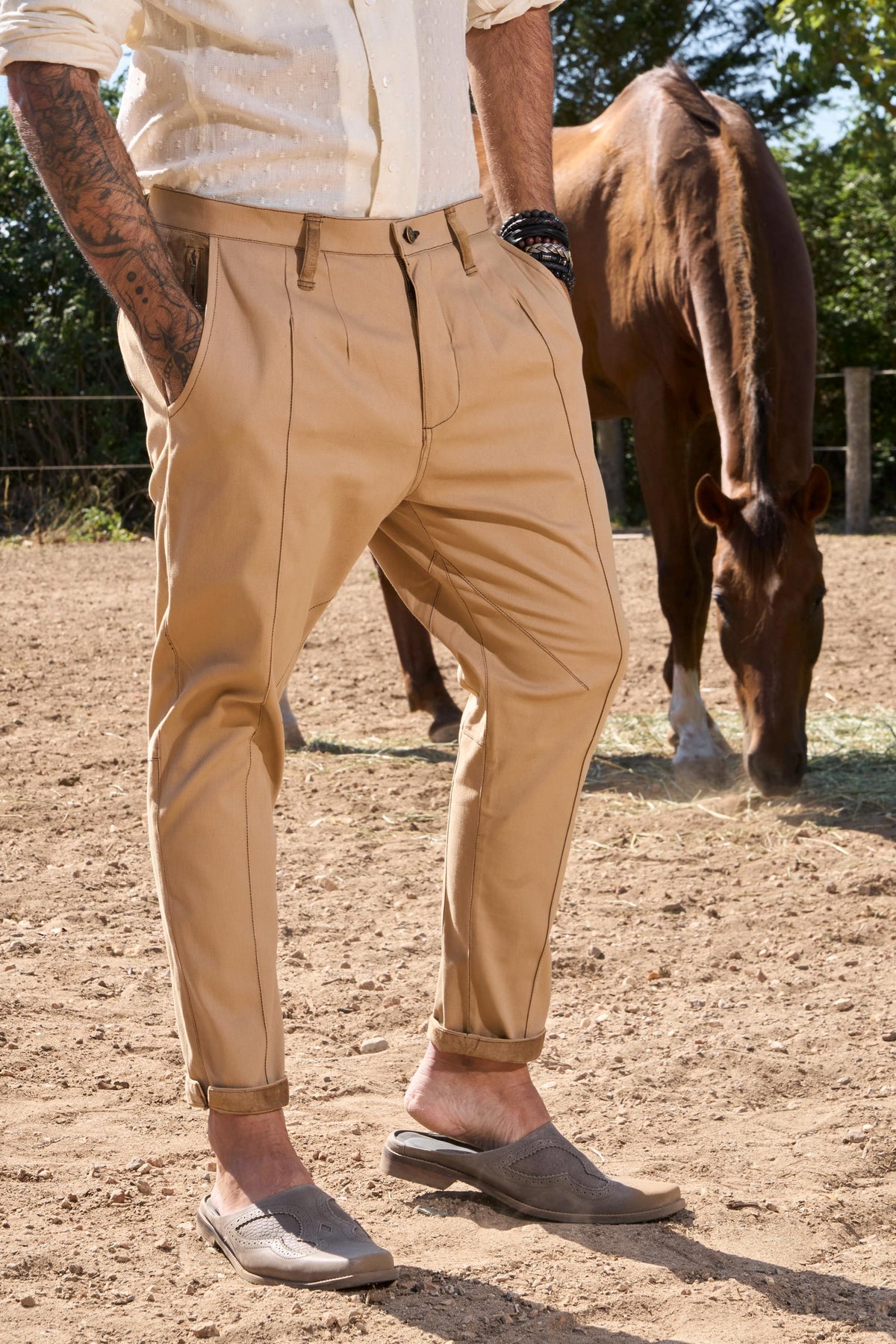 Dean Beige Cotton Chinos — view 3