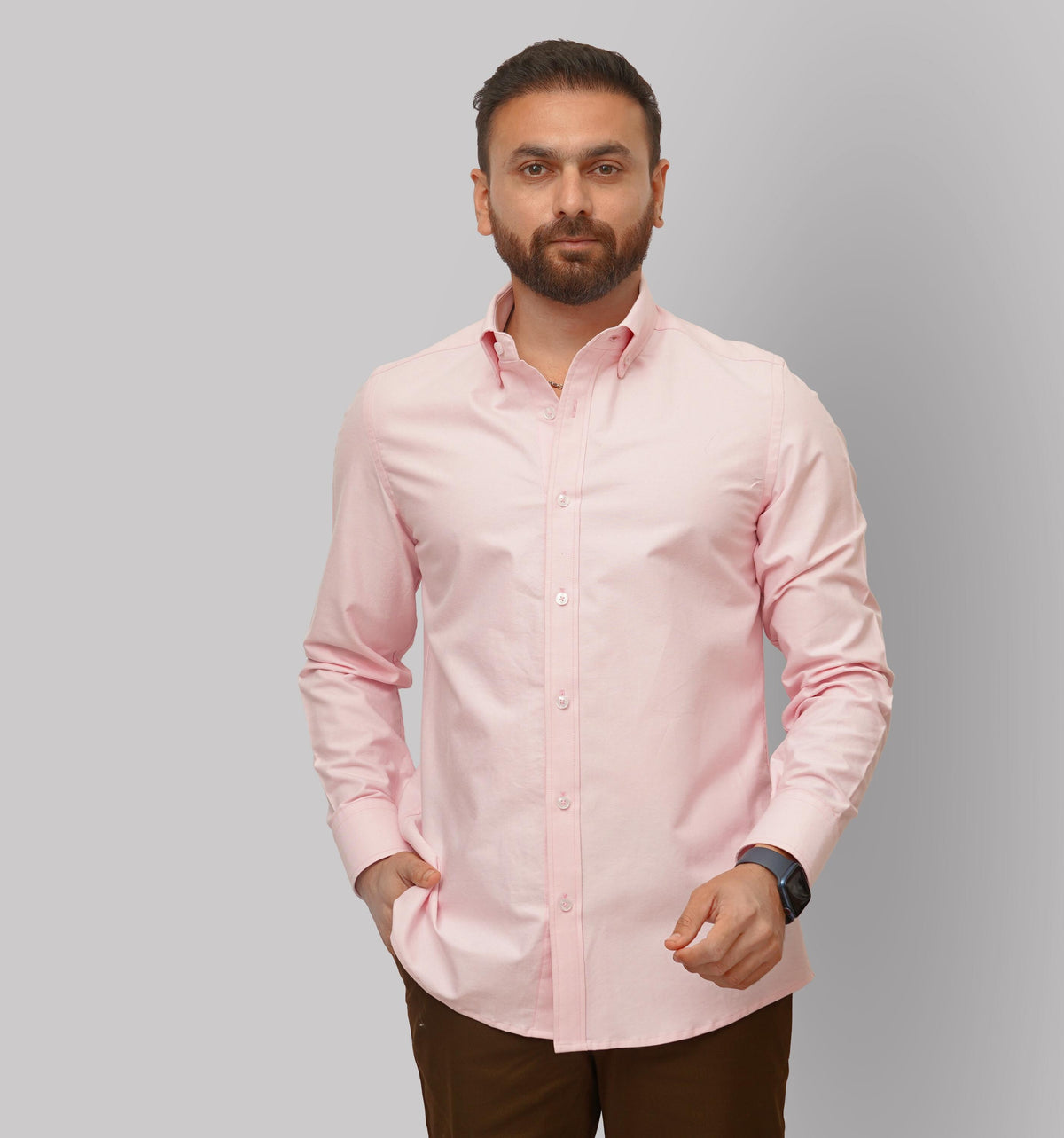 Porter Pink Cotton Button-Down Oxford Shirt — view 3