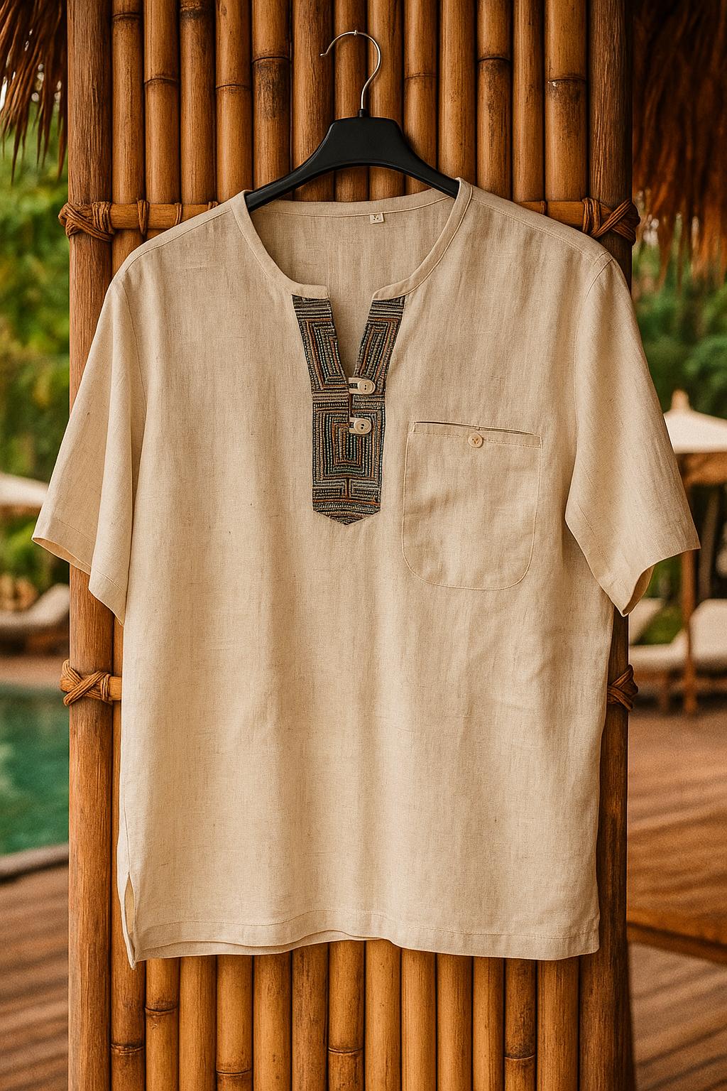 Preston Beige Linen Henley Shirt — Fifth Avenue Menswear