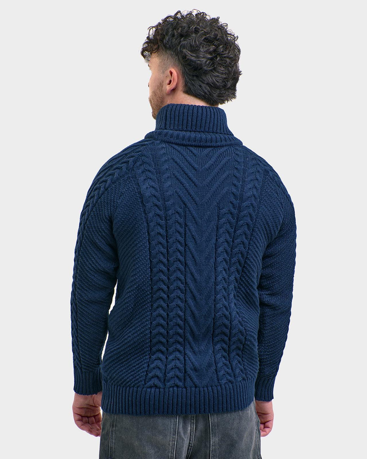 Thatcher Navy Wool Cable-Knit Turtleneck Sweater — view 3
