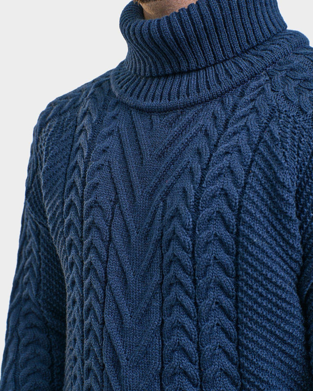 Thatcher Navy Wool Cable-Knit Turtleneck Sweater — view 2