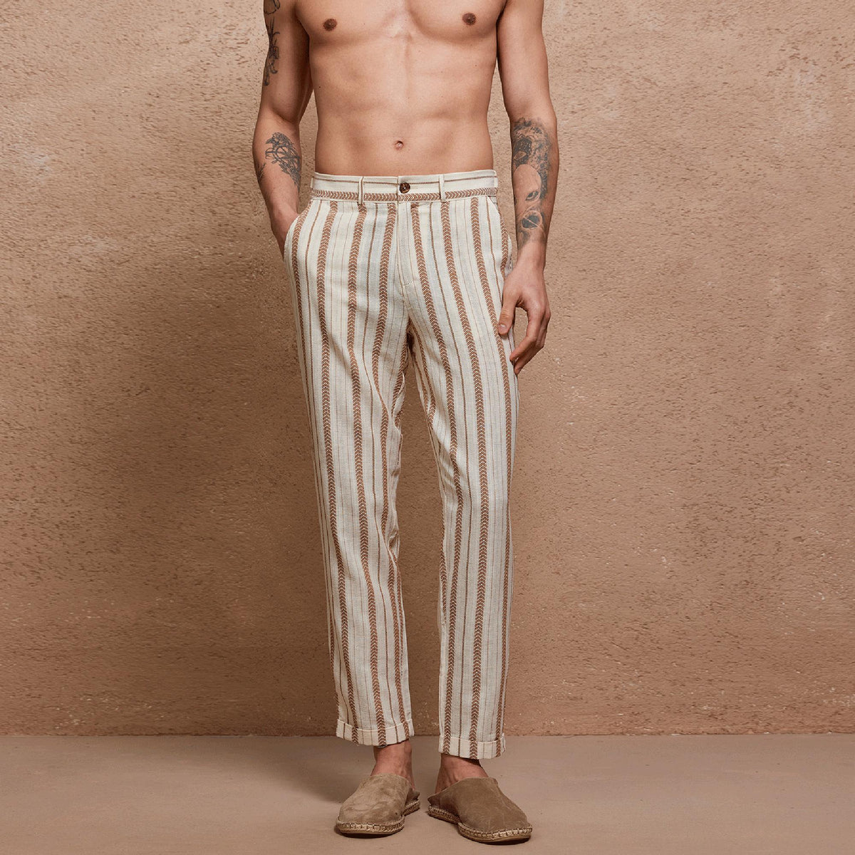 Grant Striped Linen Chinos — view 2