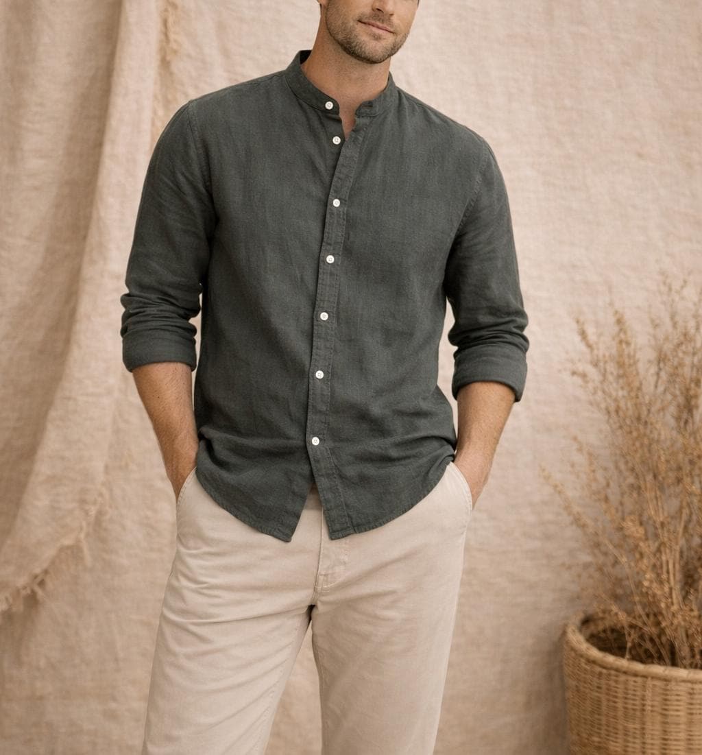 Otis Olive Linen Shirt — view 3