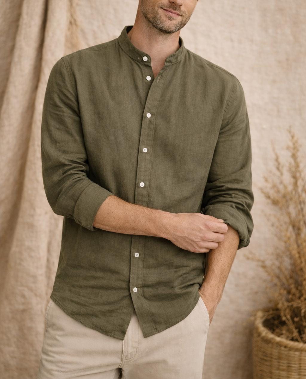 Otis Olive Linen Shirt — Fifth Avenue Menswear