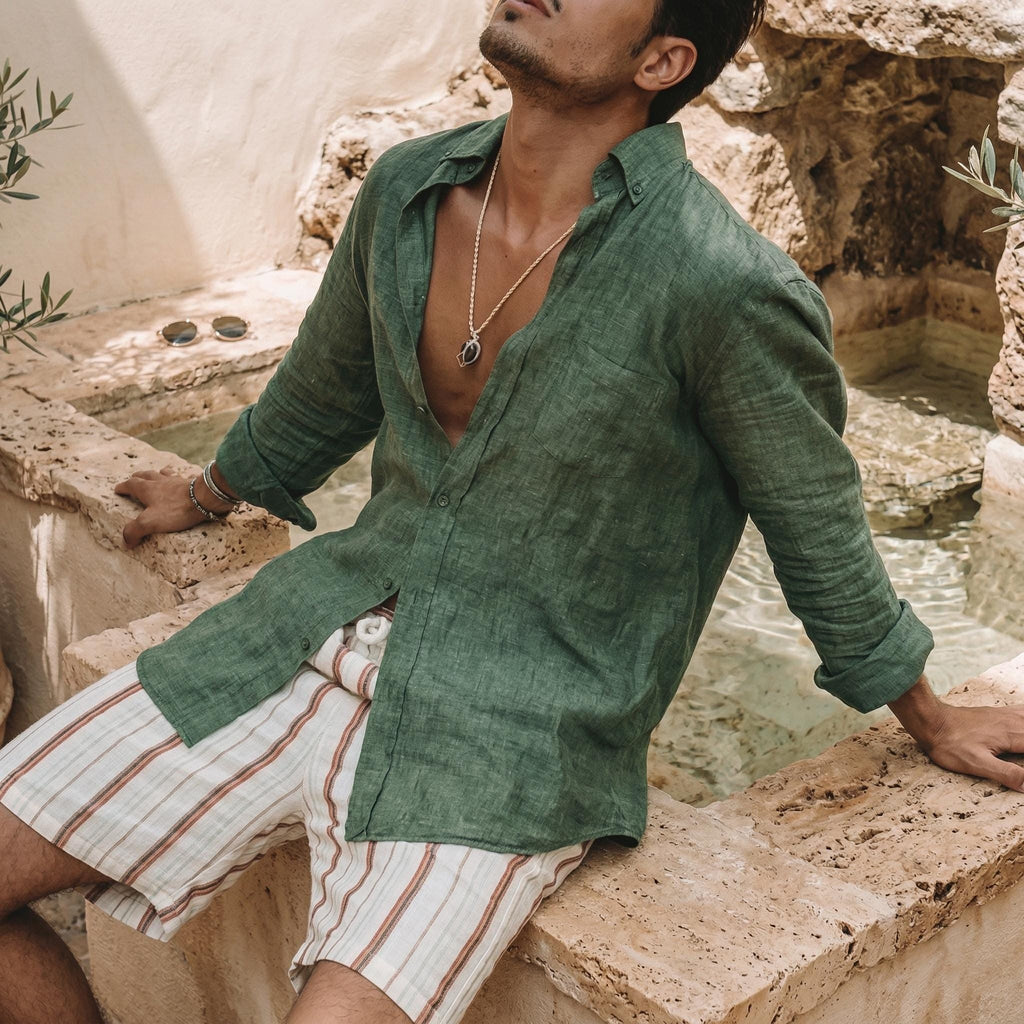 Miles Green Linen Button-Down Shirt — Fifth Avenue Menswear
