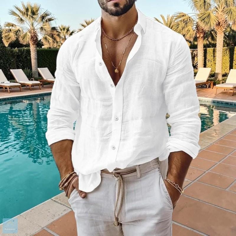 Lincoln White Linen Button-Down Shirt — Fifth Avenue Menswear