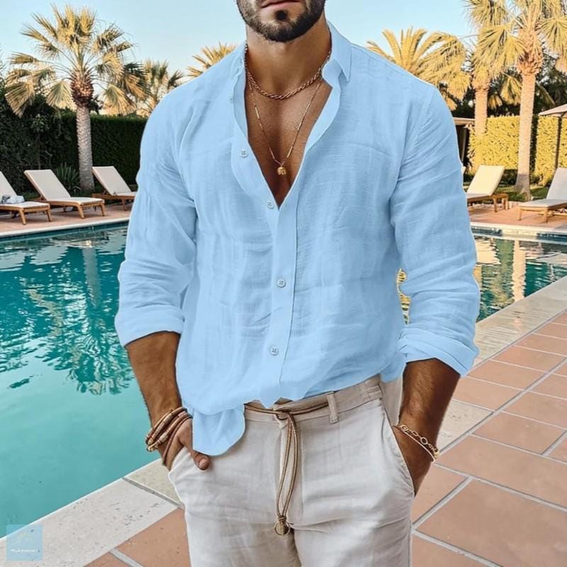 Lincoln White Linen Button-Down Shirt — view 2