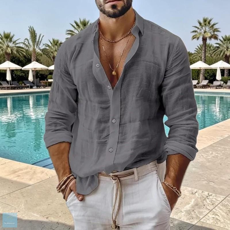 Lincoln White Linen Button-Down Shirt — view 4