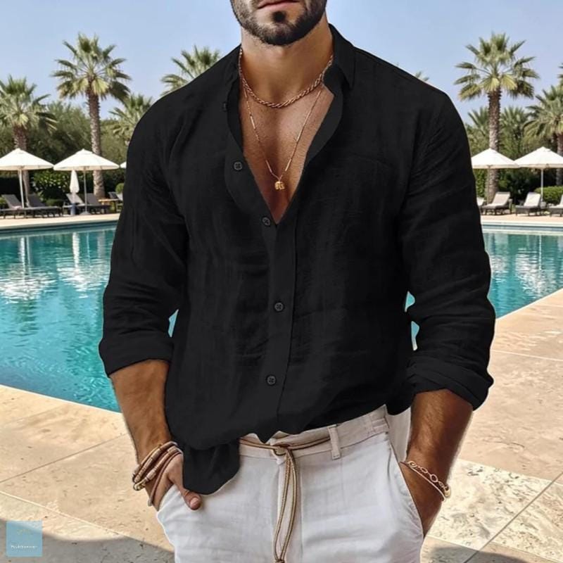 Lincoln White Linen Button-Down Shirt — view 5