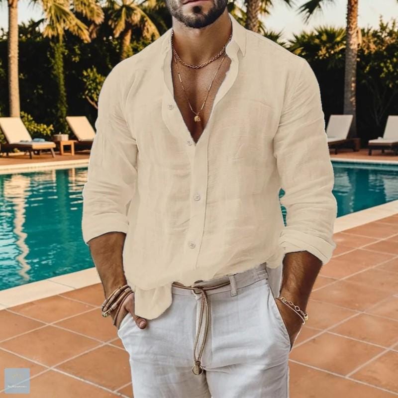 Lincoln White Linen Button-Down Shirt — view 3