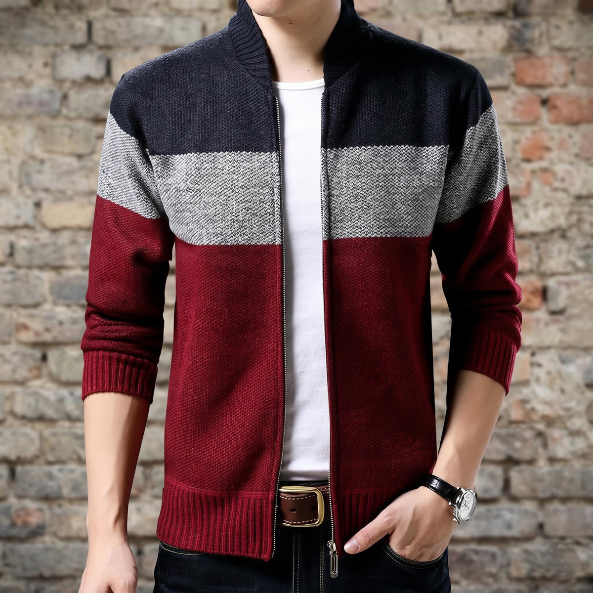 Merritt Burgundy Knit Cardigan — Fifth Avenue Menswear