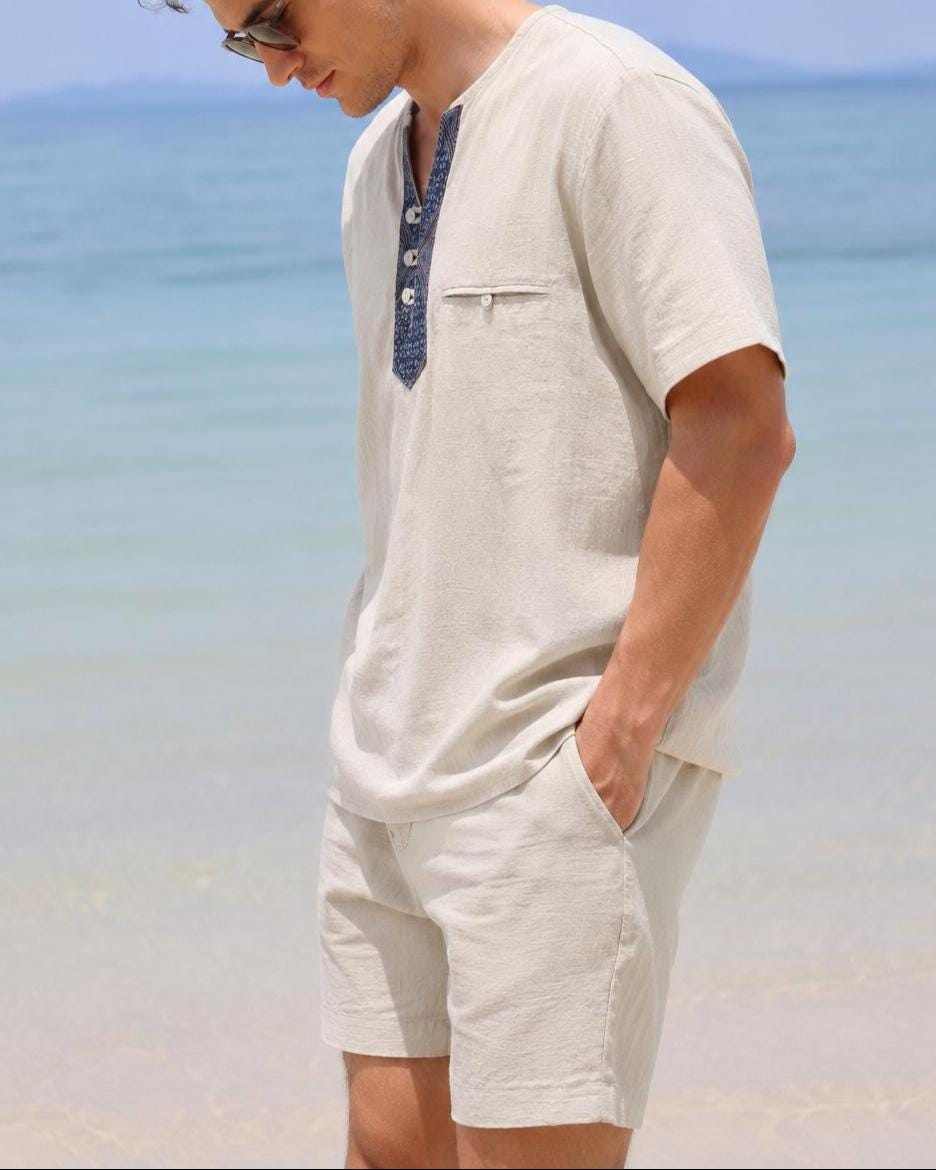 Preston Beige Linen Henley Shirt — view 3