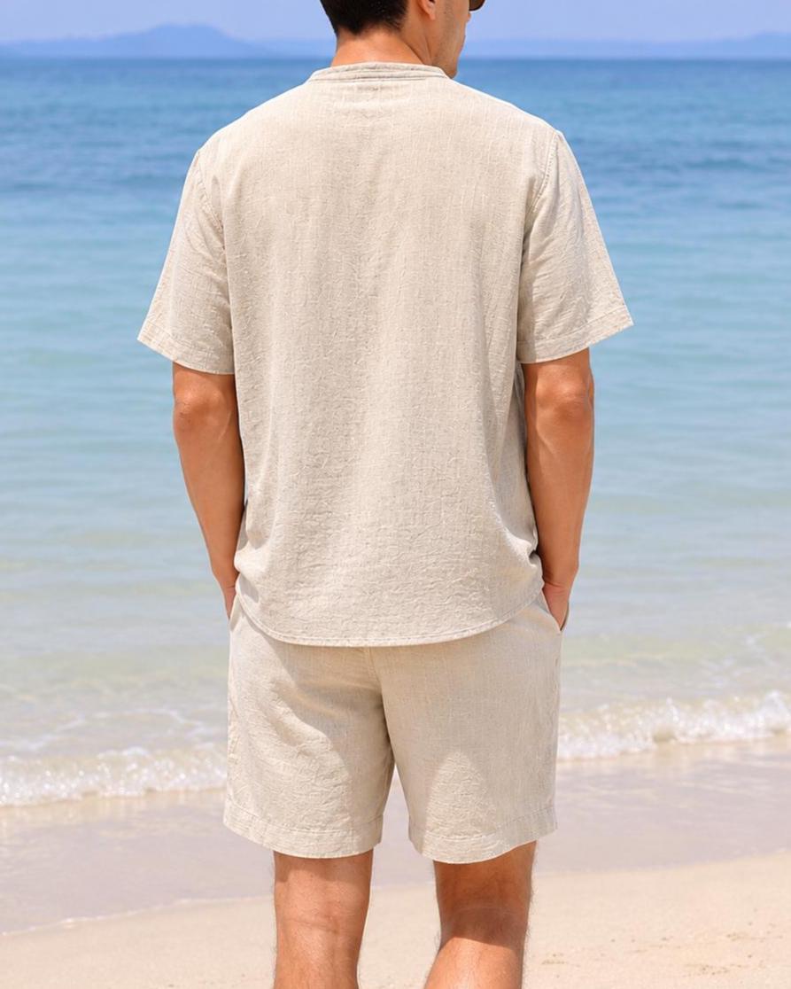 Preston Beige Linen Henley Shirt — view 4