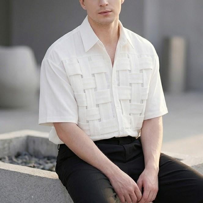 Gideon Ivory Knit Button-Down Shirt — view 4