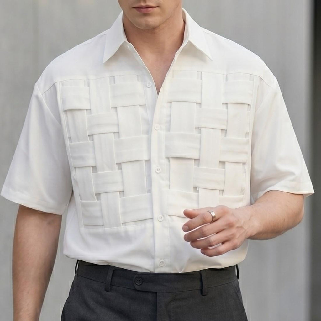 Gideon Ivory Knit Button-Down Shirt — view 6