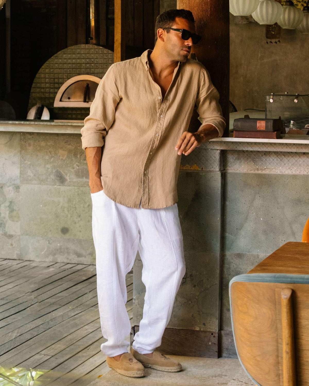 Oakley Beige Linen Button-Down Shirt — view 2
