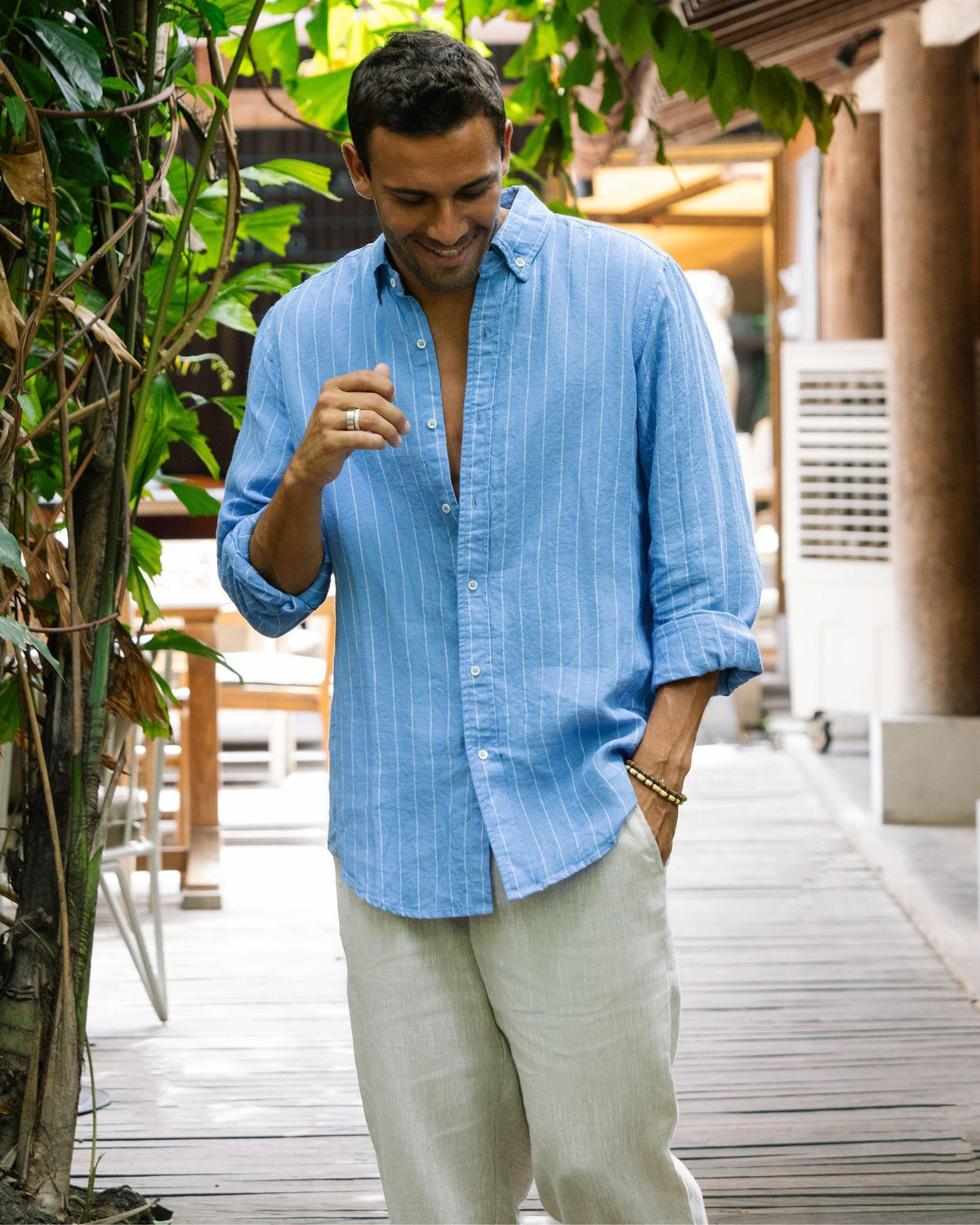 Oakley Beige Linen Button-Down Shirt — view 3