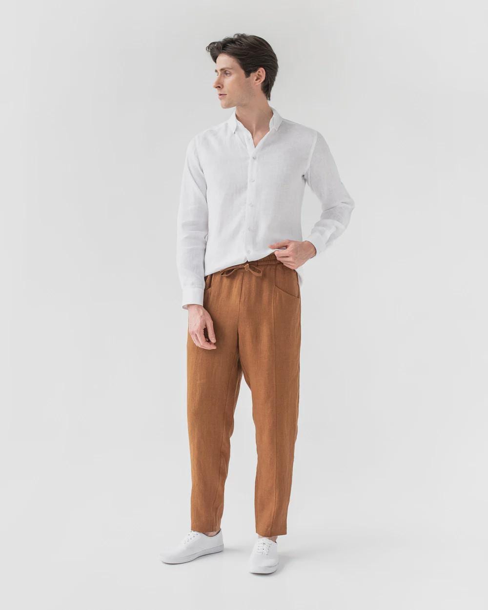 Shane White Linen Drawstring Trousers — view 2