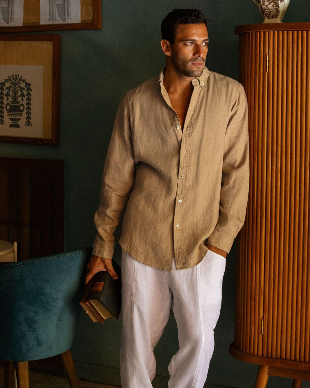 Oakley Beige Linen Button-Down Shirt — Fifth Avenue Menswear