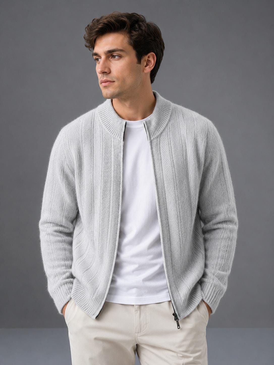 Raleigh White Wool Cardigan — view 3