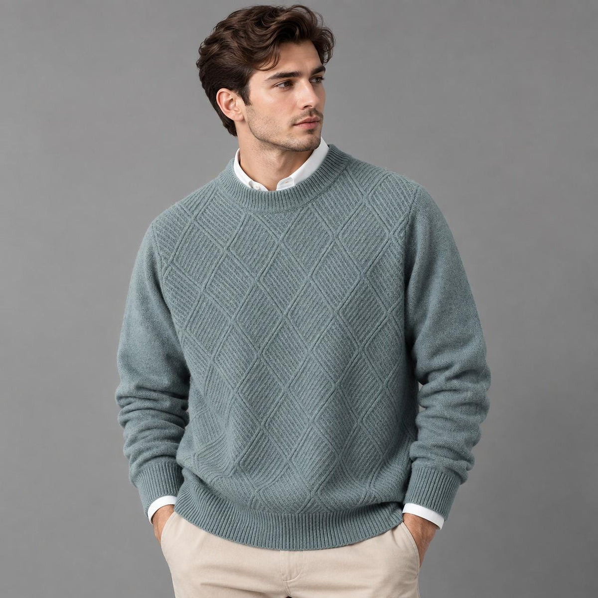 Holden Gray Wool Chunky Sweater — Fifth Avenue Menswear