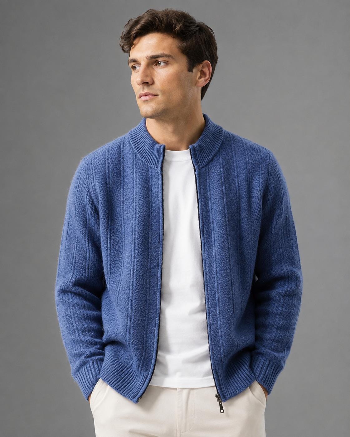 Raleigh White Wool Cardigan — Fifth Avenue Menswear