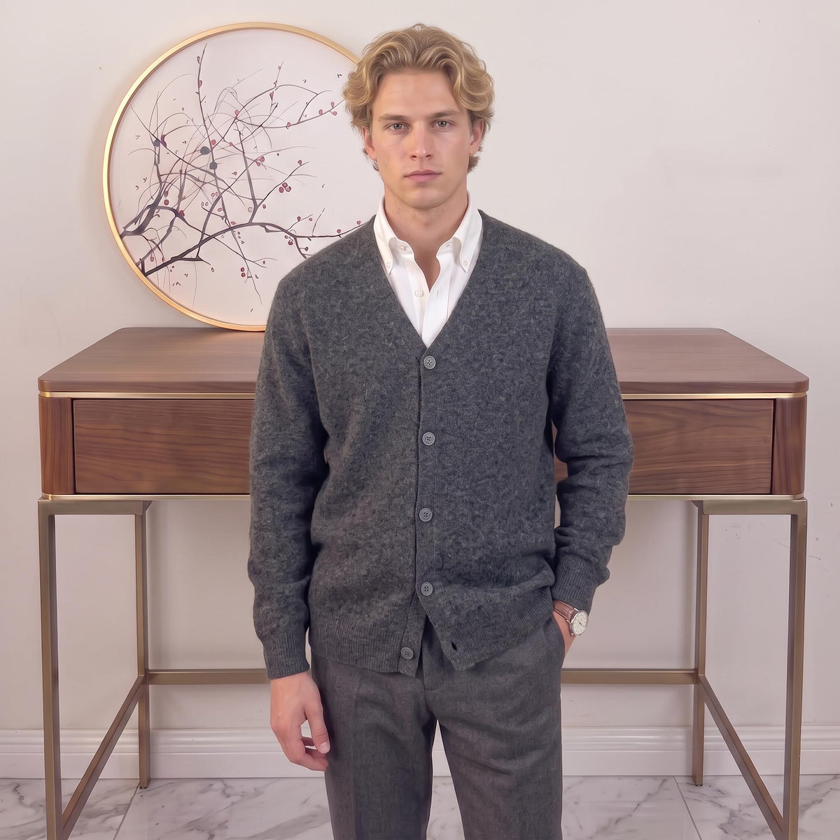 Silas Navy Wool Cardigan — view 2