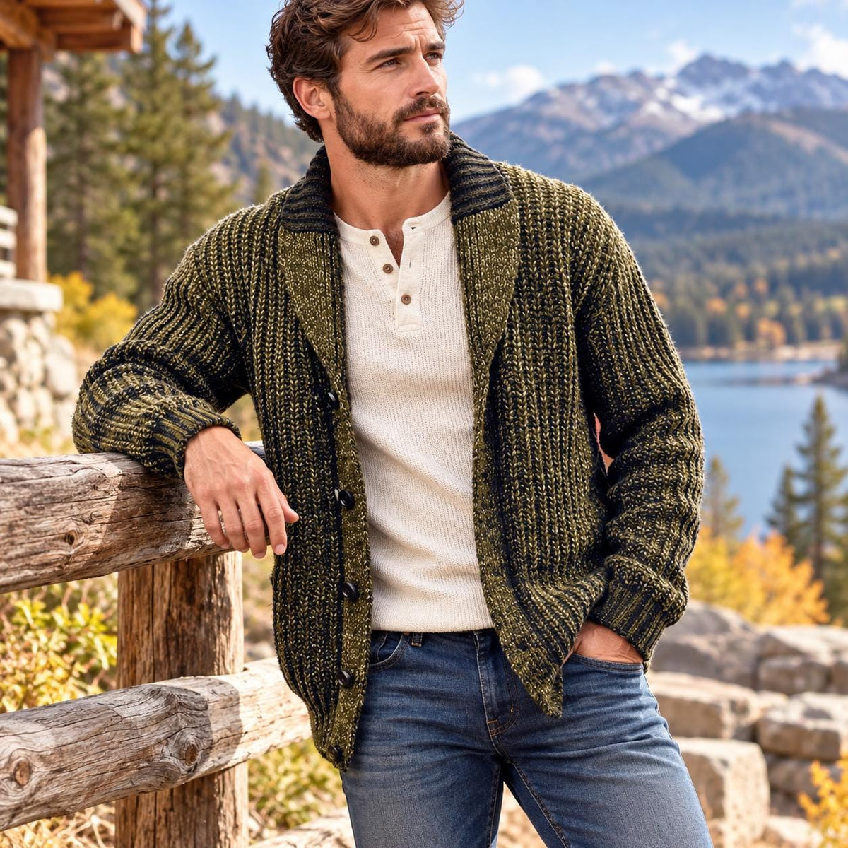 Rhett Green Knit Button-Down Cardigan — view 4